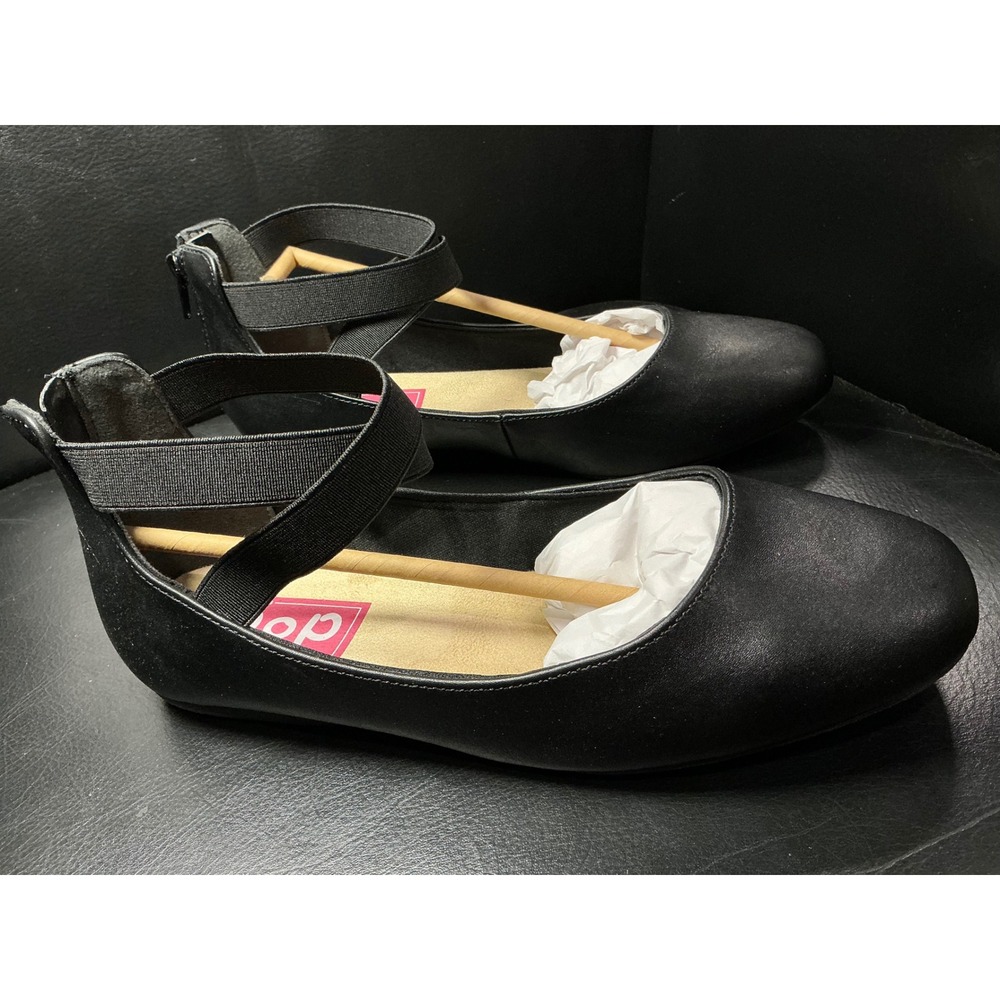 Pop Leaf Ballet Flats Womens 7.5M Black Ankle Strap Memory Foam